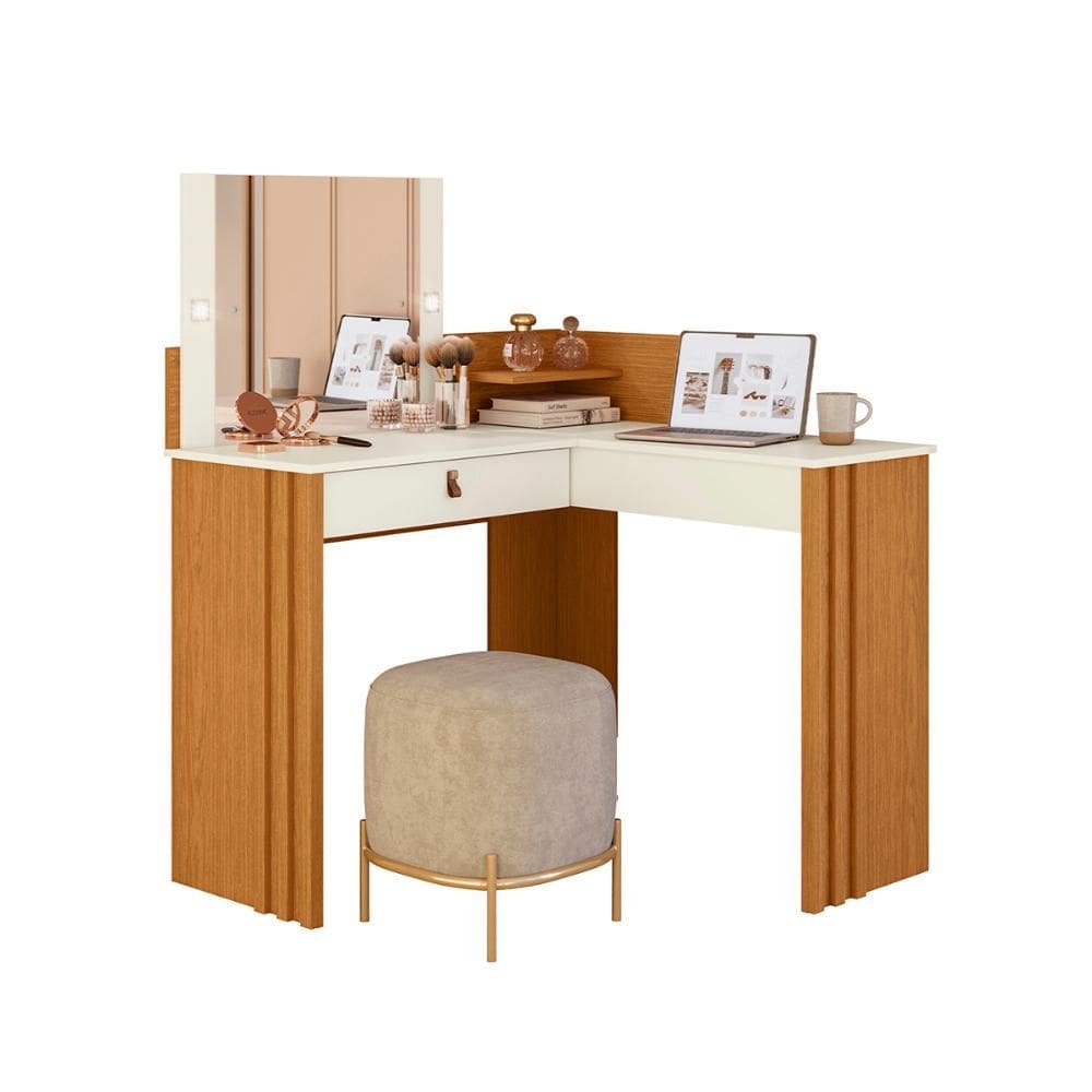 Penteadeira Camarim De Canto Glow Com 1 Gaveta Espelho e LED