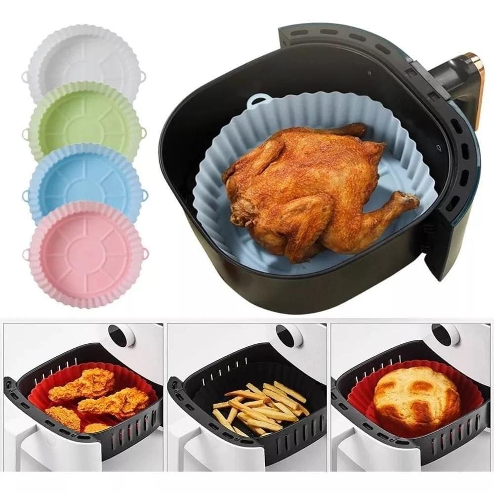 Forma Air Fryer Silicone Antiaderente Reutilizavel Assadeira Forro Forno Microondas Redonda Multiuso