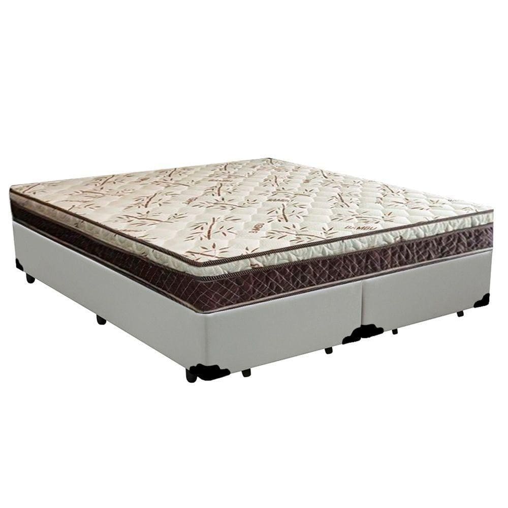 Cama Box Casal Bipartido Blindado Corino + Colchão Casal Espuma Extra Firme D33 Elegance Ortopédico 63x138x188 Branco