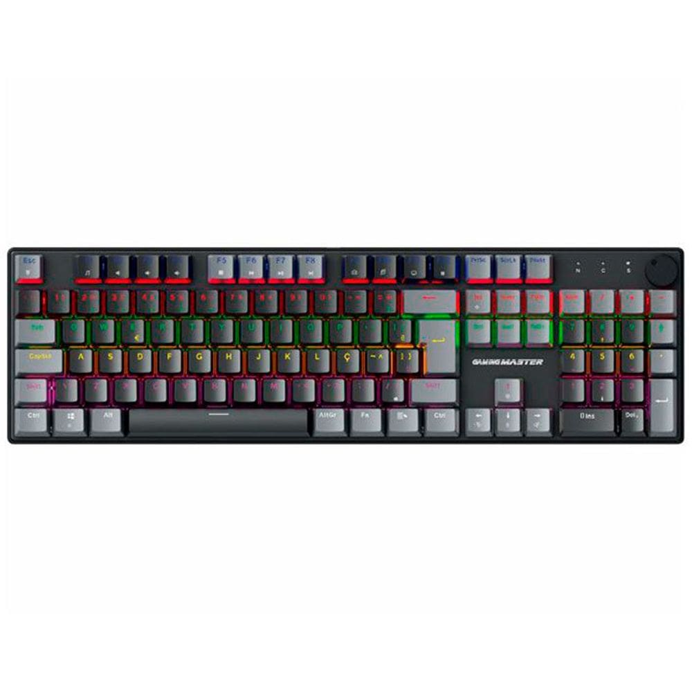 Teclado Gamer Mecânico K-MEX Shadowscope KHY628, USB, Switch Blue, Iluminação Rainbow, Layout ABNT2, Preto e Cinza - KHY628U0002CB0X