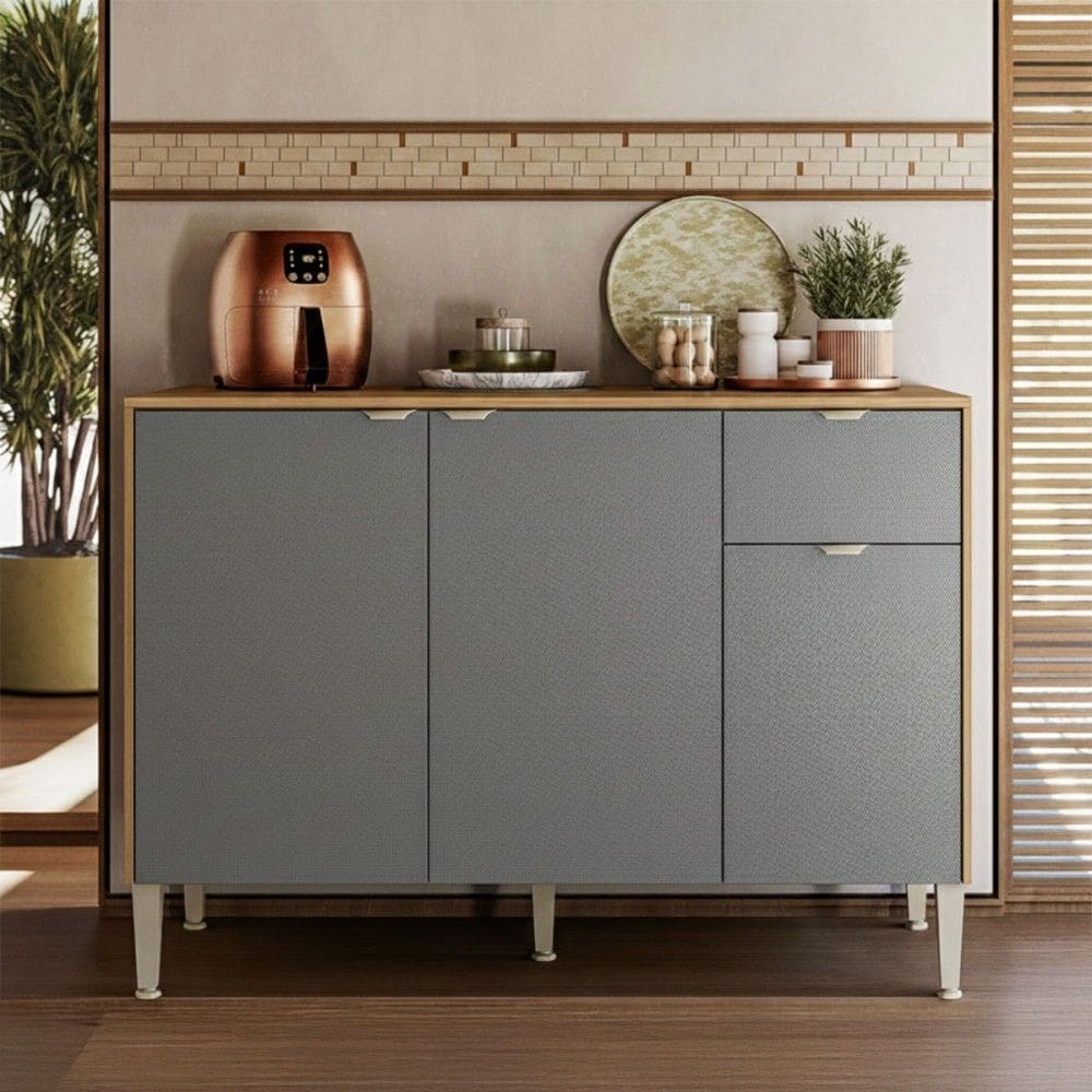 Balcão de Cozinha 120 Cm Soul 3 Portas 1 Gaveta Freijó/Gris - Kits Paraná