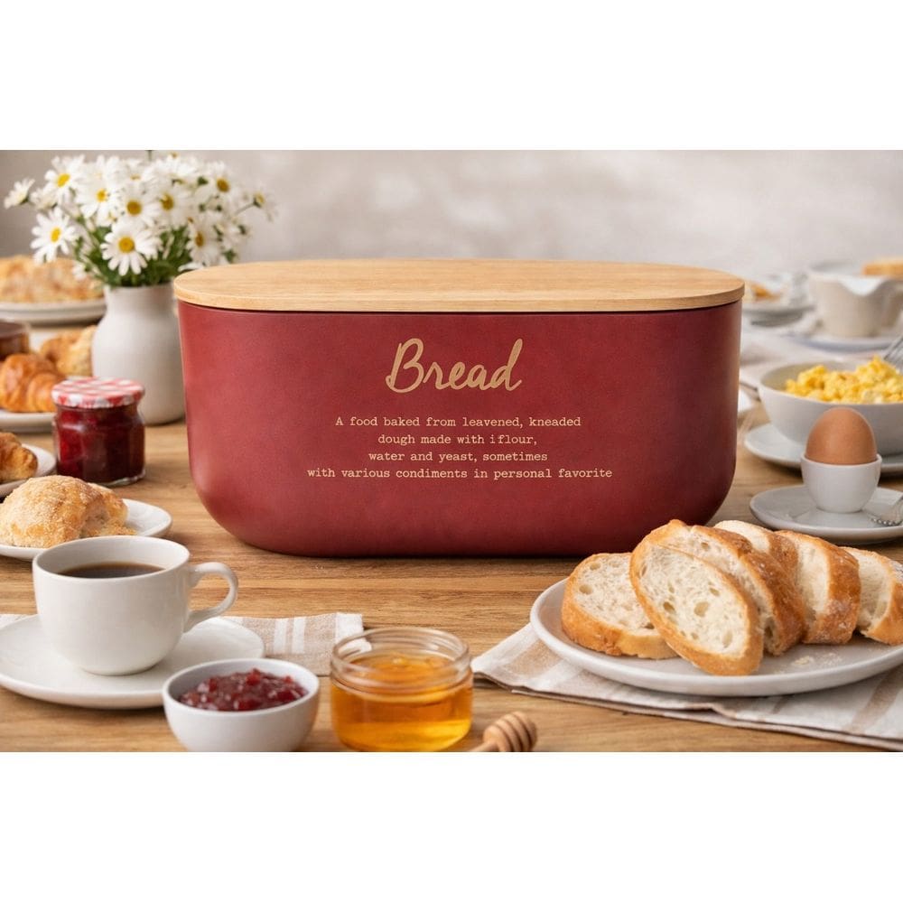 Porta Pão Em Metal Com Tampa De Bambu 5,8 Litros - Vermelho Carmim