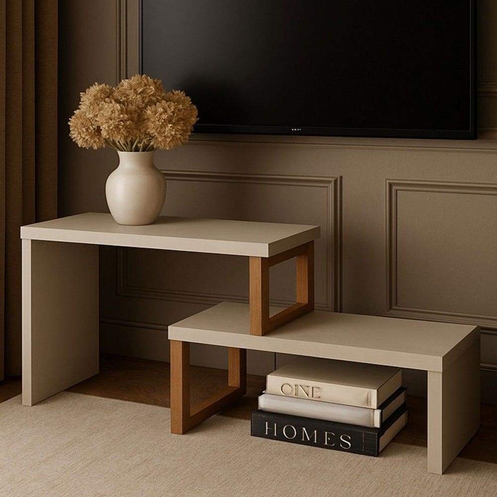 Rack para TV Até 70 Polegadas Netuno Off White/Natural - Tebarrot