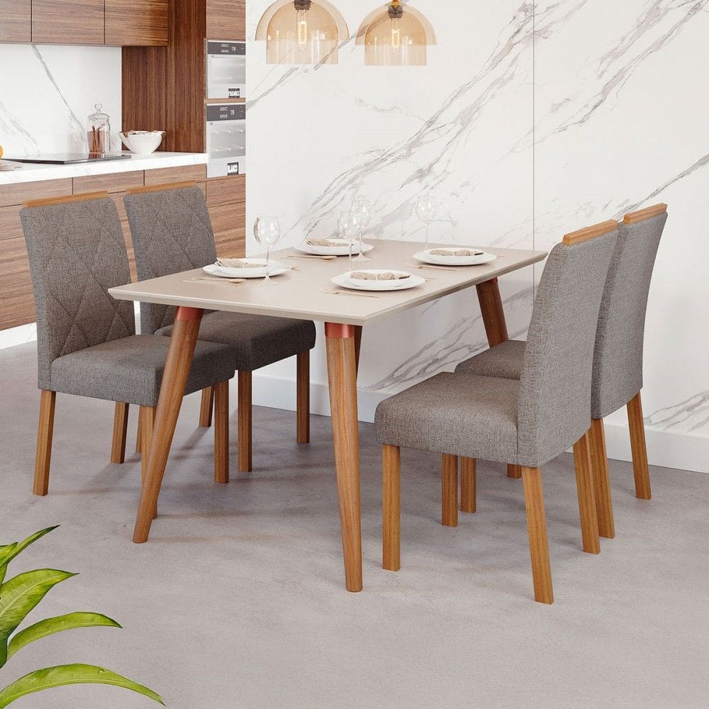 Mesa de Jantar 4 Lugares Adele Fernanda com Vidro Off Madeira/White/Grafite - Cimol