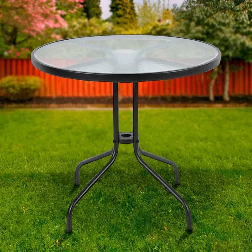 Mesa Redonda Aco 80cm Com Furo Central - Black Steel