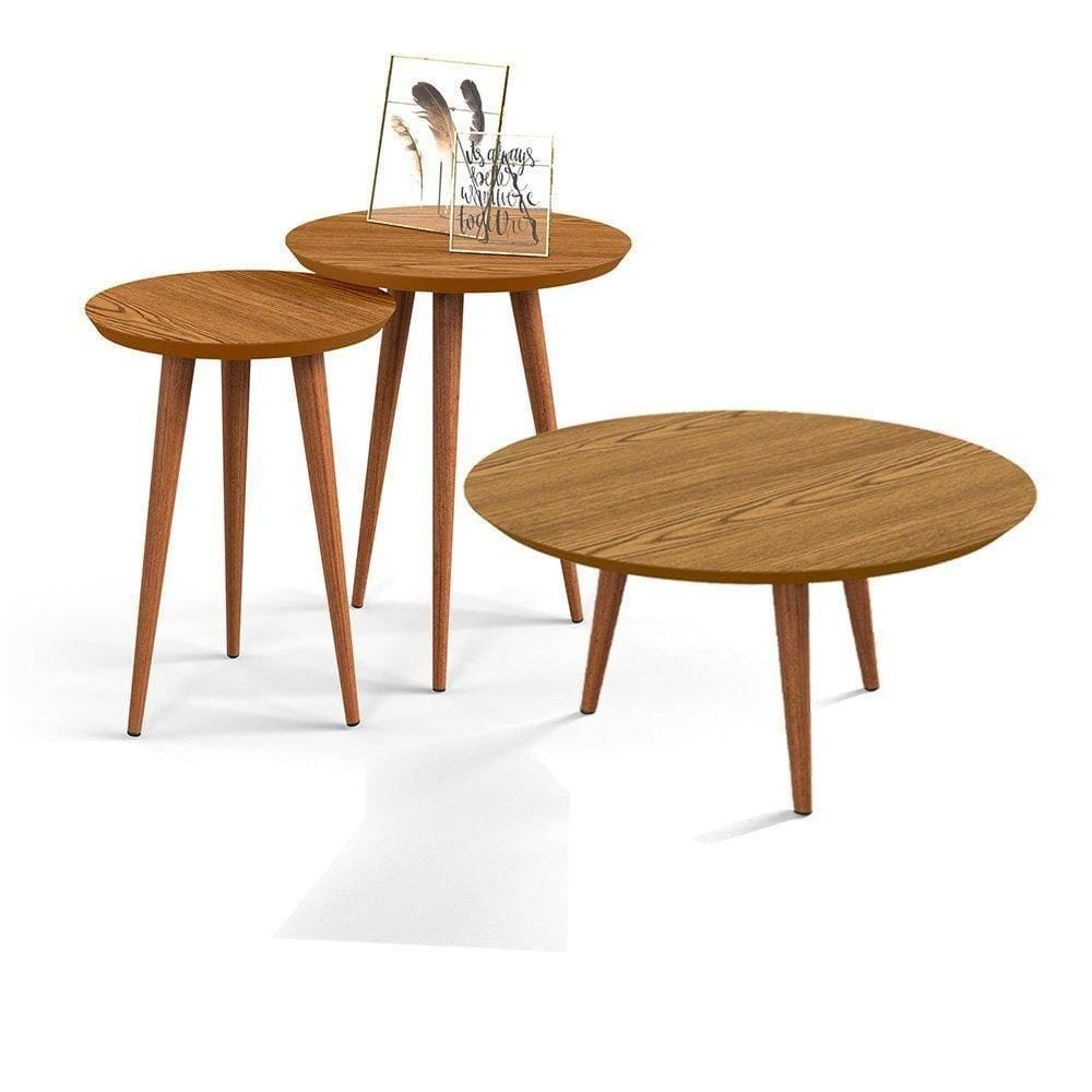 Conjunto 3 Mesas Apoio Lateral E Centro Patrimar Luna Cumarú