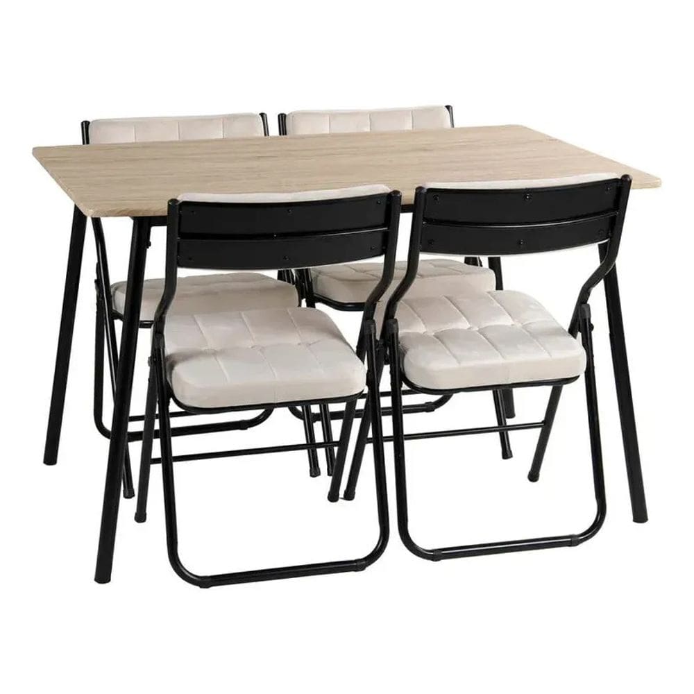 Conjunto De Jantar 5 Pecas Metal Madeira Veludo - Havana Preto E Bege