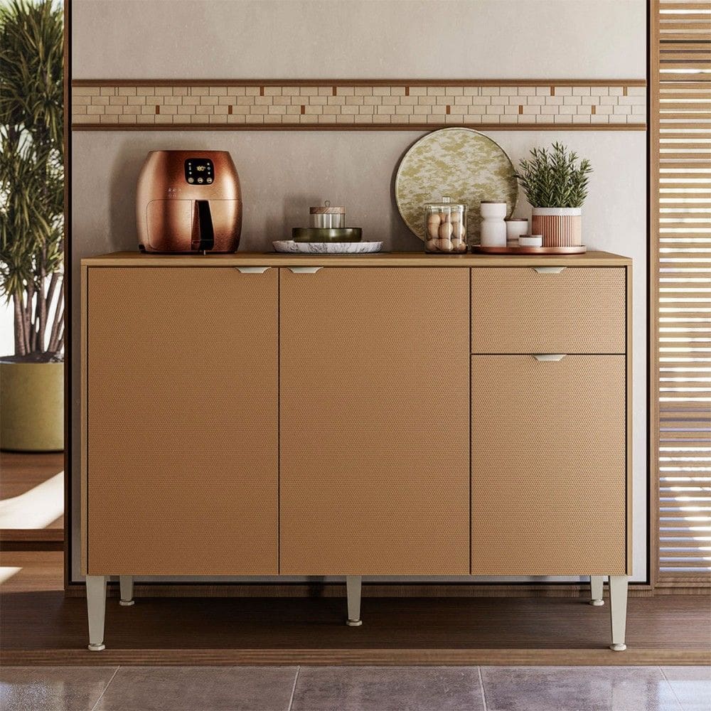 Balcão de Cozinha 120 Cm Soul 3 Portas 1 Gaveta Freijó/CaraMarromo - Kits Paraná