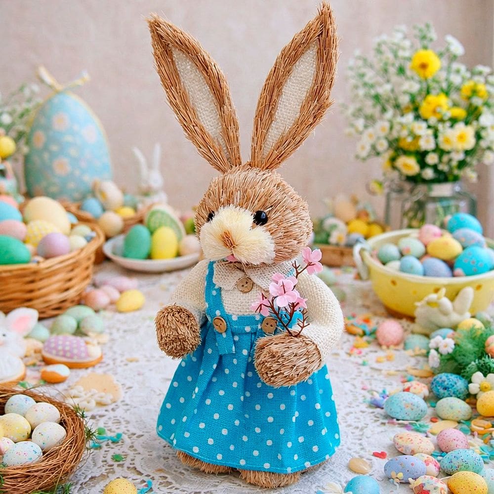 Boneco Coelho Coelhinho Decoração Enfeite Páscoa Palha 33cm