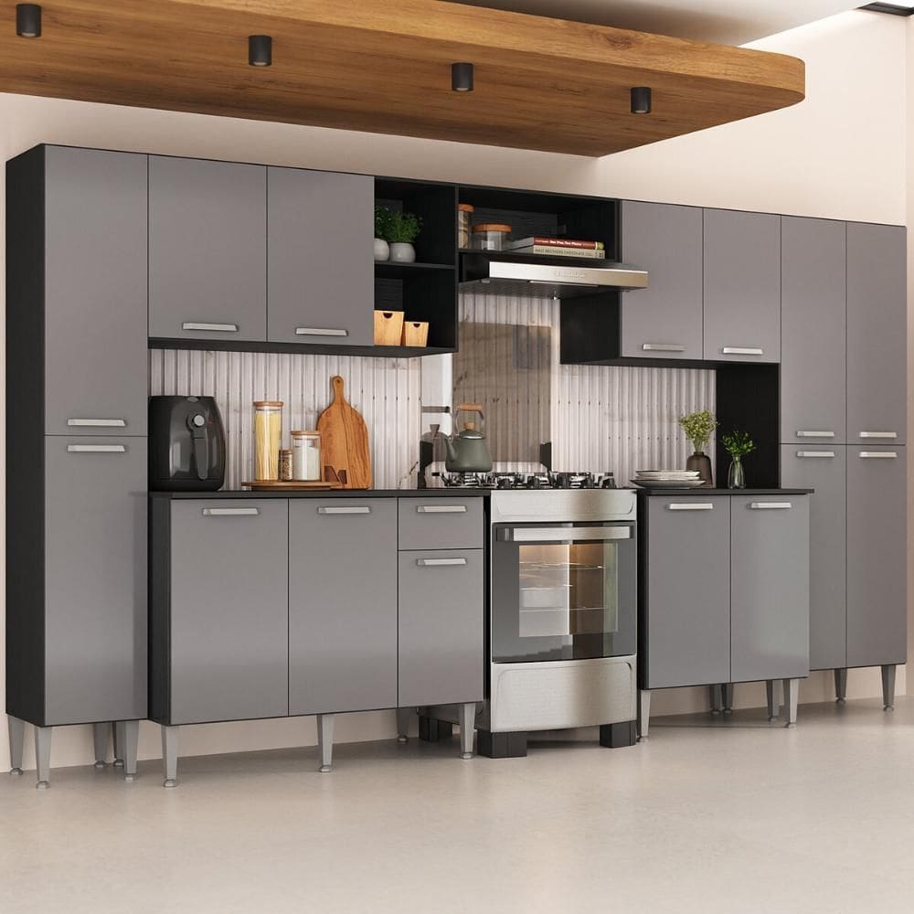 Armário Cozinha Modulada Completa 329,5cm Pequim Top Multimóveis MP3767