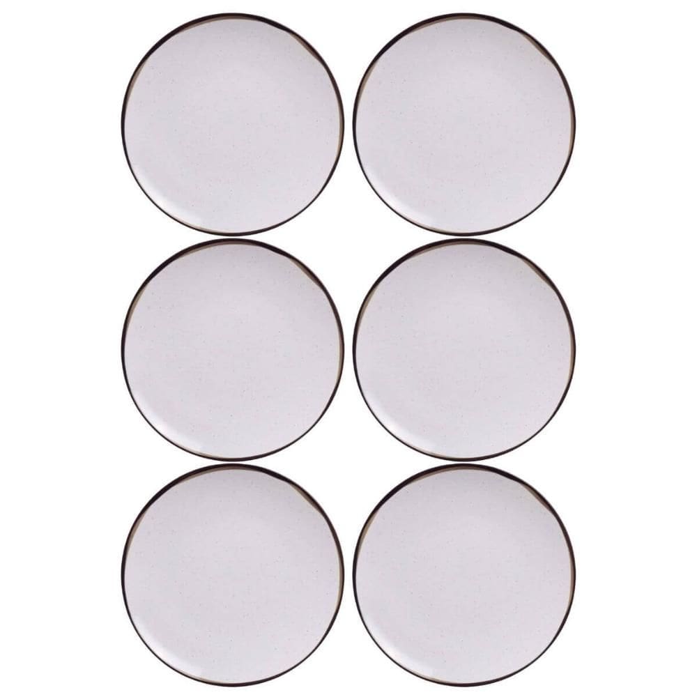 Jogo 6 Pratos Sobremesa Tramontina Canyon 19cm em Porcelana Decorada Cozinha Servir Tortas Doces