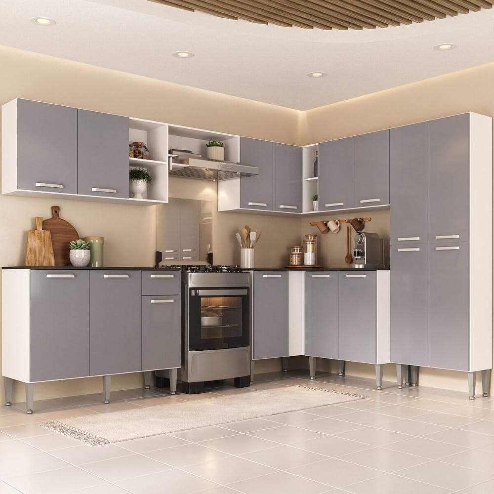 Armário Cozinha Modulada Completa de Canto 432,5cm Pequim Pop Multimóveis MP3773