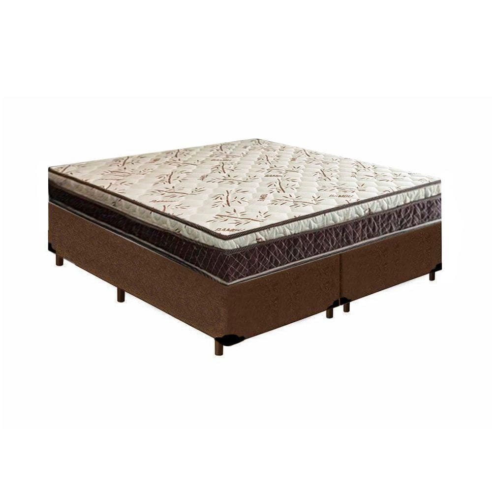 Cama Box Casal Bipartido Blindado Suede + Colchão Casal Espuma Extra Firme D33 Elegance Ortopédico 63x138x188 marrom