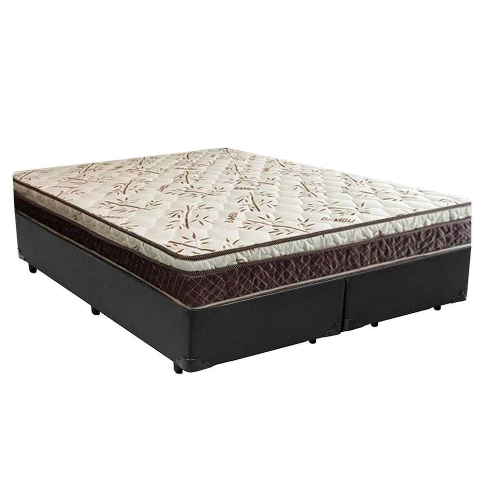 Cama Box Casal Bipartido Blindado Corino + Colchão Casal Espuma Extra Firme D33 Elegance Ortopédico 63x138x188