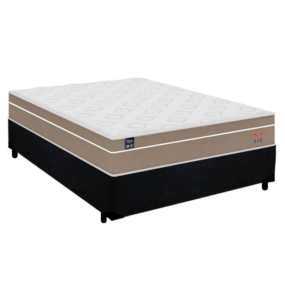 Cama Box Casal Suede + Colchão Lis Molas Ensacadas Plumatex 138cm – Suporta Até 120 Kg Por Pessoa Cor:preto