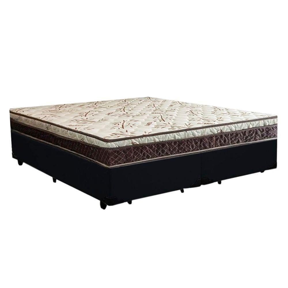 Cama Box Casal Bipartido Blindado Suede + Colchão Casal Espuma Extra Firme D33 Elegance Ortopédico 63x138x188 preto