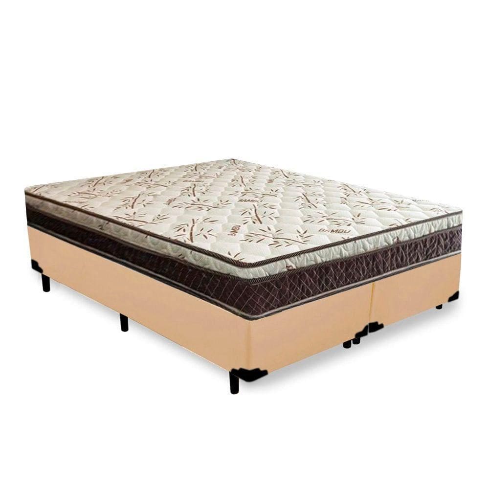 Cama Box Casal Bipartido Blindado Corino + Colchão Casal Espuma Extra Firme D33 Elegance Ortopédico 63x138x188