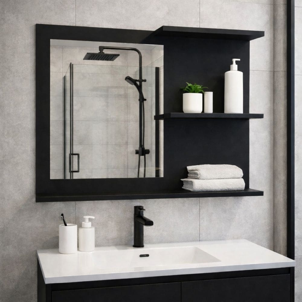 Móvel Sofia Preto MDF Com Espelho Para Banheiro Moderno