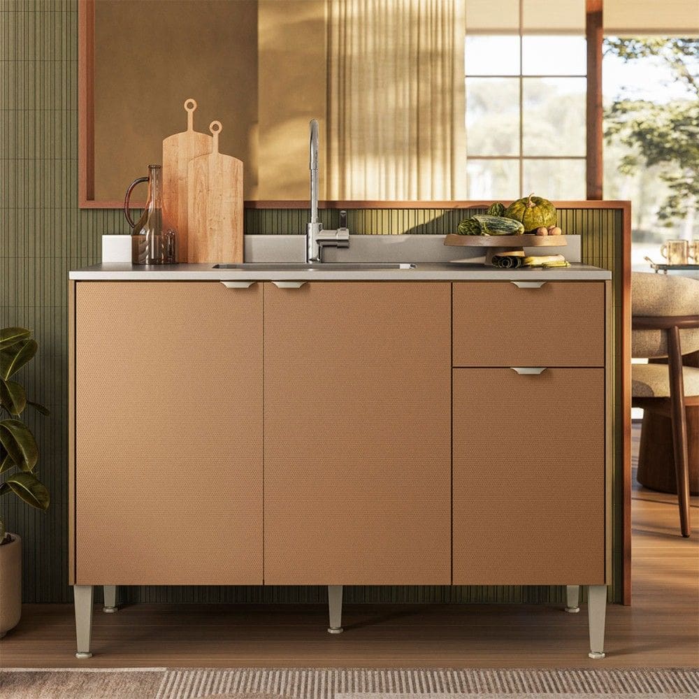 Balcão de Cozinha para Pia 120 Cm Soul 3 Portas 1 Gaveta Freijó/CaraMarromo - Kits Paraná