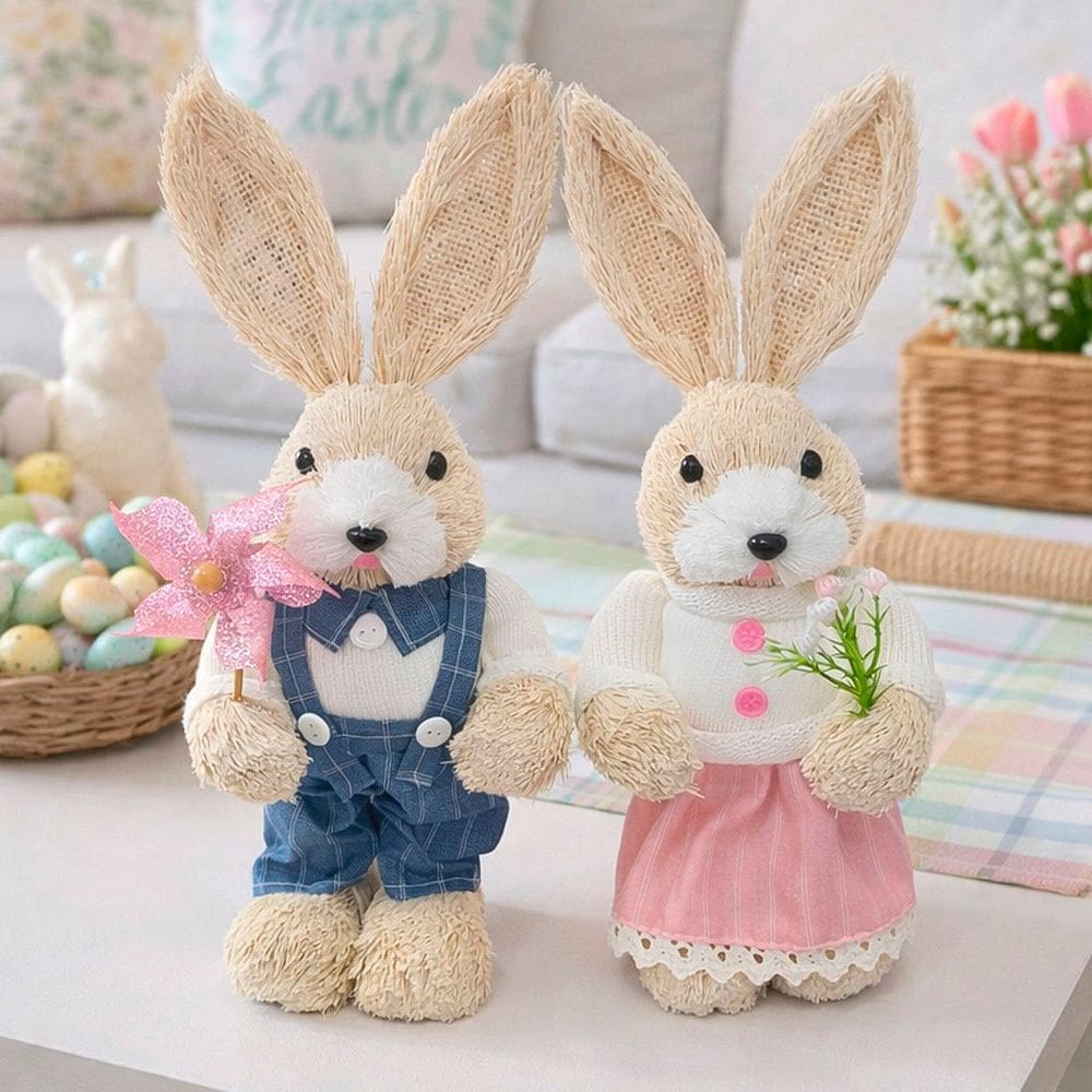 Casal Coelhinho Boneco Coelho Enfeite Decoração Páscoa 33cm