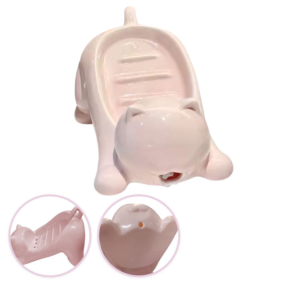 Saboneteira Gatinho Porta Sabonete Gato Banheiro Lavabo Box Bancada Mesa Pia Divertido Decoracao Drenagem Antiderrapante