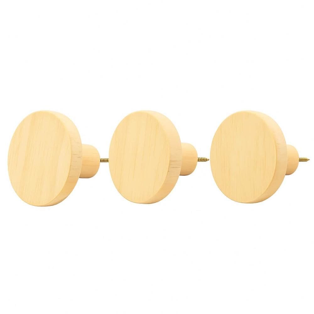 Kit 3 Ganchos Cabideiro de Madeira Pinus Pendurador Parede