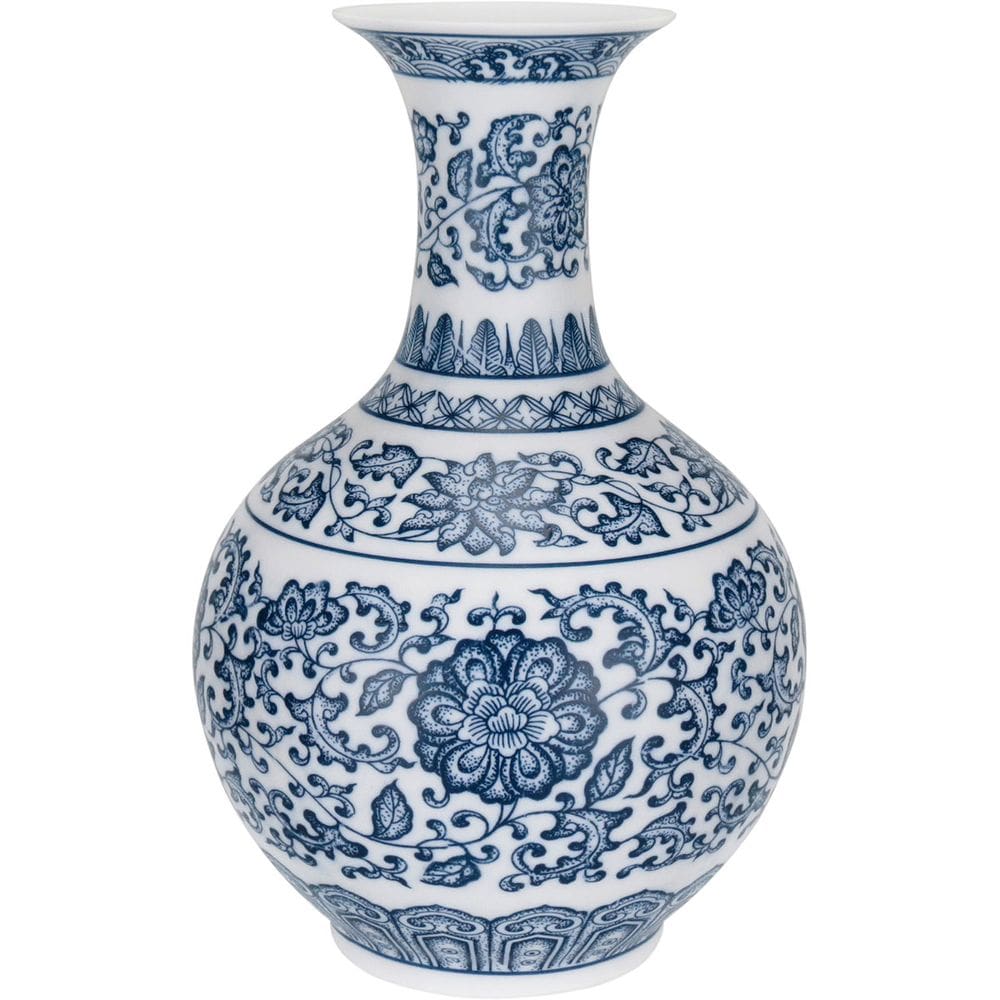 VASO REDONDO DECORATIVO ENFEITE BONE CHINA HOME&CO 24x16x16cm AZUL
