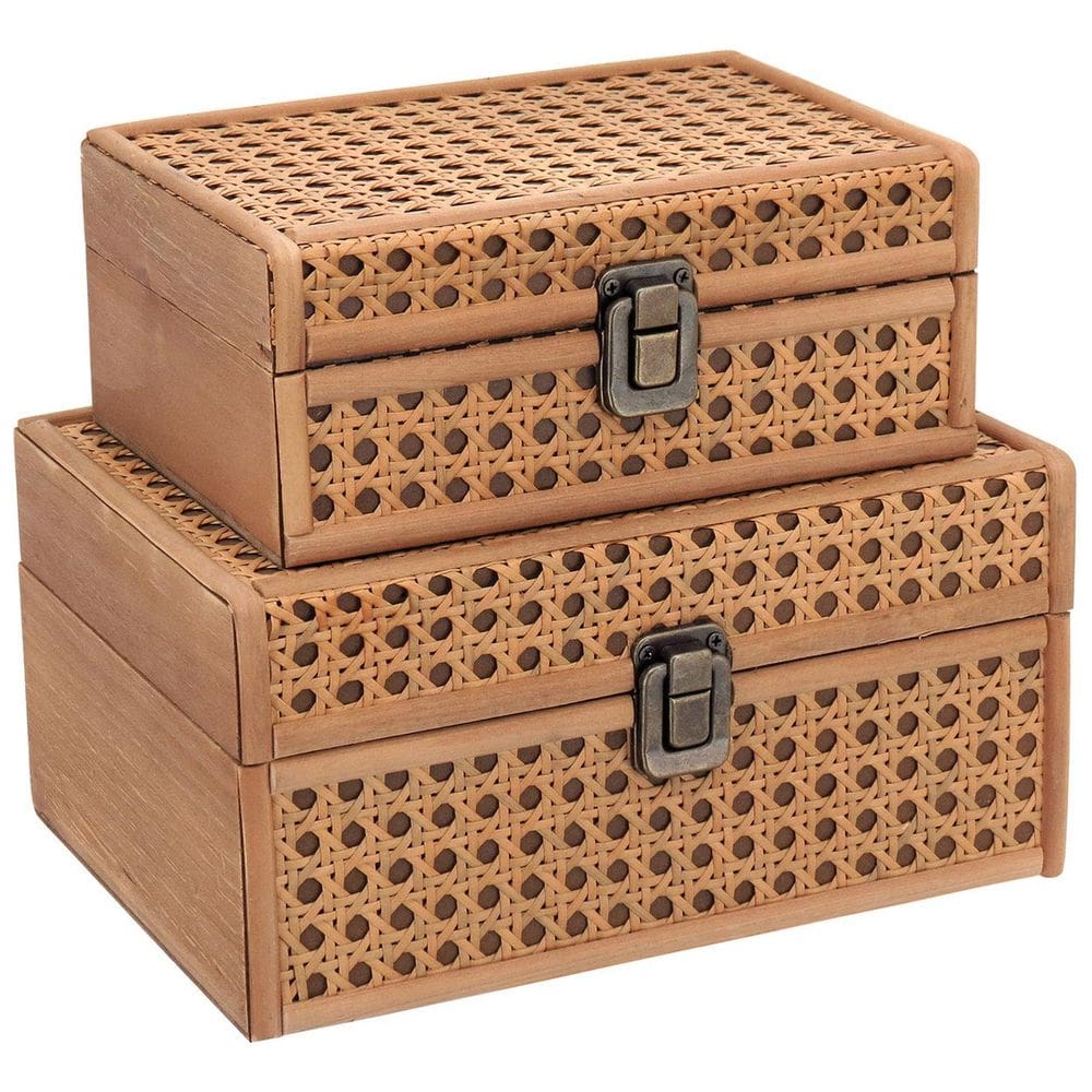 KIT 2 PEÇAS CAIXA ORGANIZADORA MDF BEGE - P:8x14x20 M:11x17x24 cm