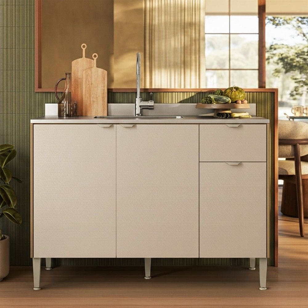 Balcão de Cozinha para Pia 120 Cm Soul 3 Portas 1 Gaveta Freijó/Soft - Kits Paraná