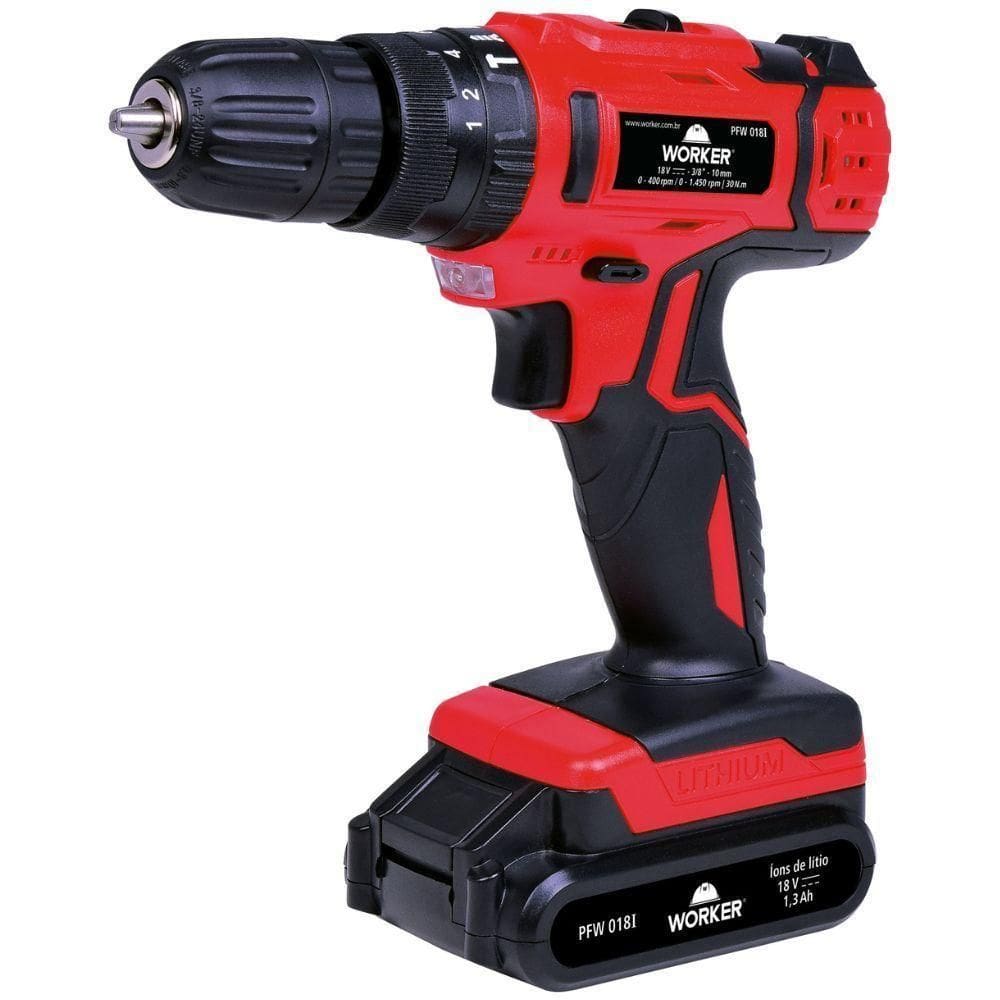 Furadeira Parafusadeira 18v Impacto Bateria Bivolt 17pcs Worker