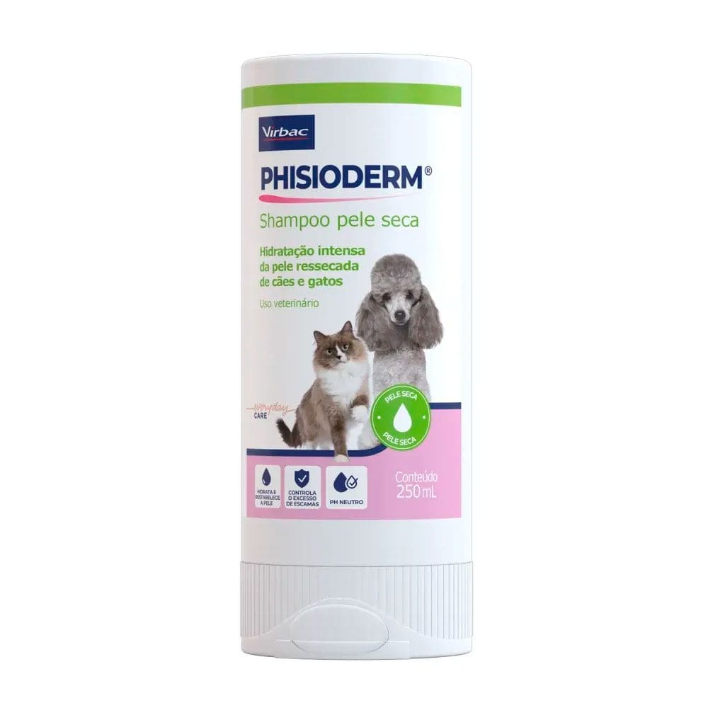 Shampoo Phisioderm Pele Seca Cães E Gatos Virbac 250Ml