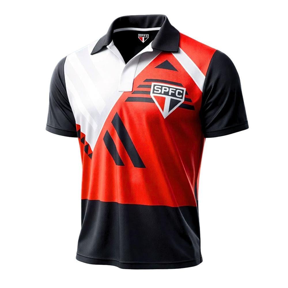 Camisa Polo Esportiva Piramide - Preto e Vermelho
