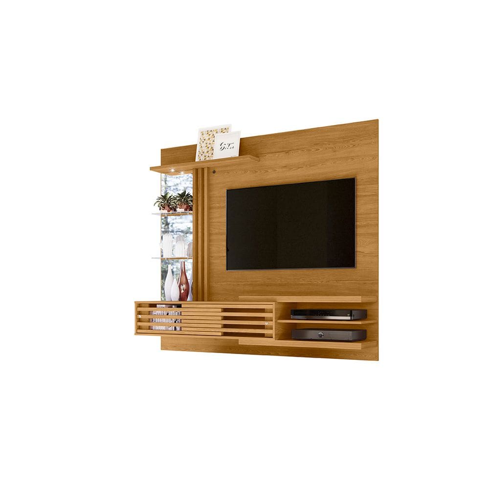 Painel Para TV Até 55 Frizz Supreme Cumaru Brilho com LED Espelhos e Portas Deslizantes Liberty Móveis
