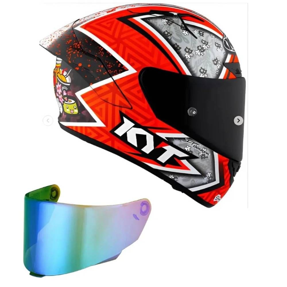 Capacete KYT TT Course Gino Rea Branco e Laranja Mais Viseira Camaleão