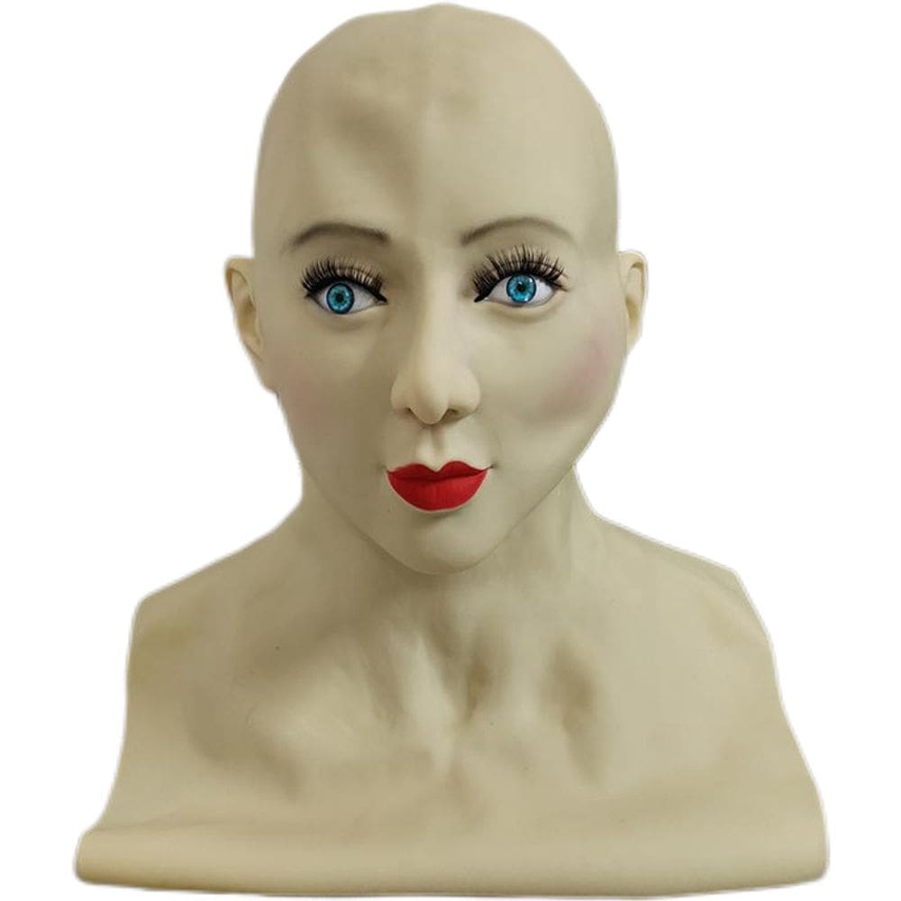 Máscara de cabeça cheia feminina de látex para cosplay e RPG