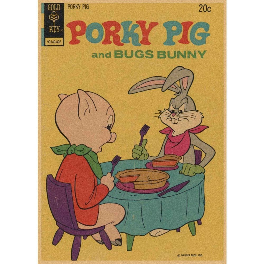Pôster vintage Porky Pig and Bugs Bunny, papel 30x42cm