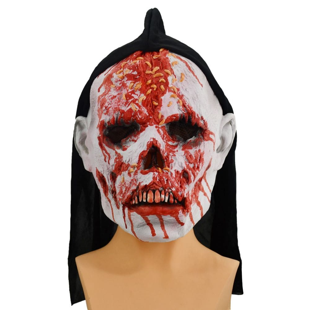 Máscara de caveira assustadora de zumbi com minhocas para Halloween e cosplay