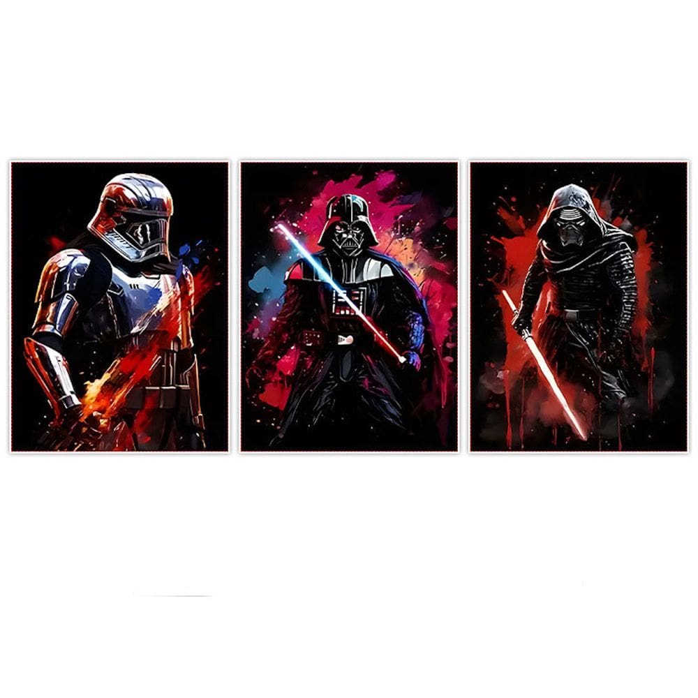 Arte de parede em tela, 3 painéis, personagens de Star Wars - 40x60cm