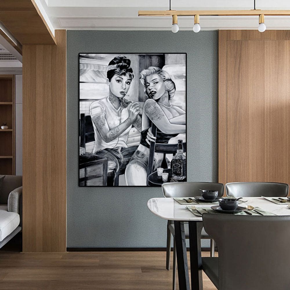 Quadro de pintura de parede Marilyn Monroe preto branco 40x60cm