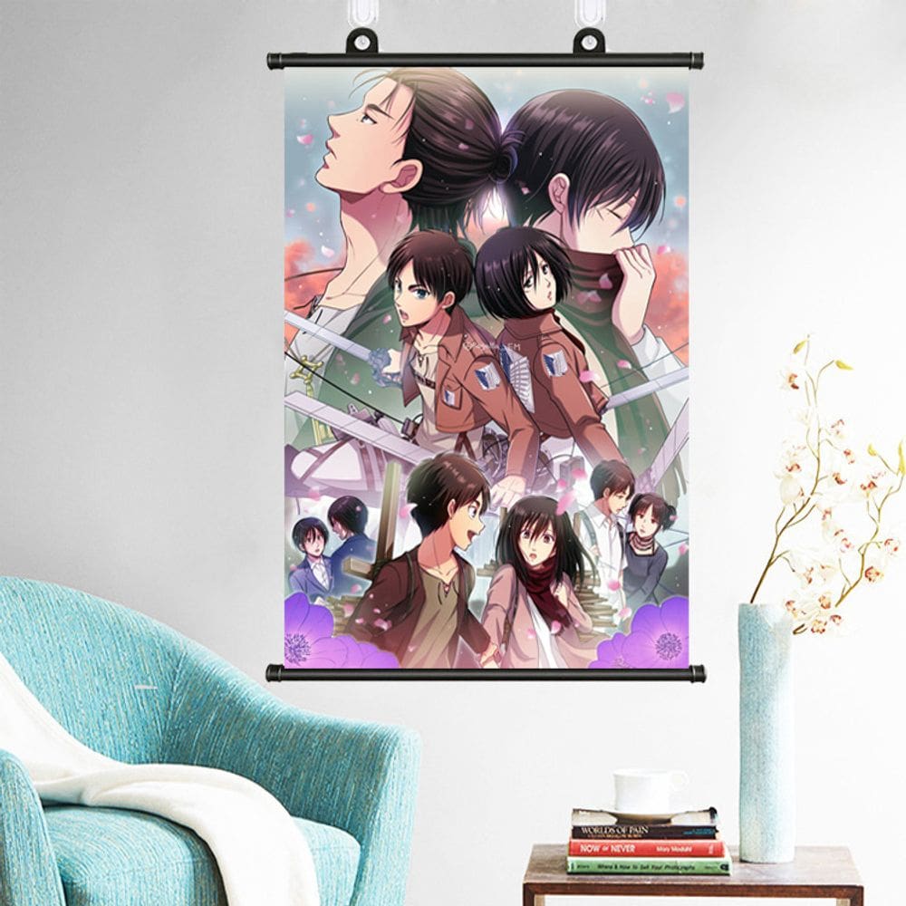 Pintura de parede Attack on Titan Eren e Mikasa 40x60cm