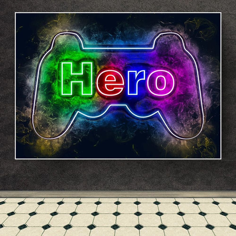 Imagem de pintura de parede Neon Hero Game Controller 40x60cm