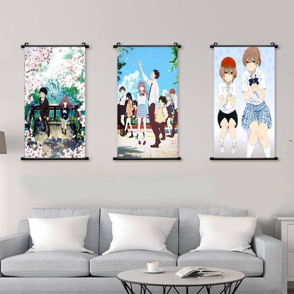 Arte de parede em tela 3 painéis A Silent Voice Shoko Nishi 40x60cm