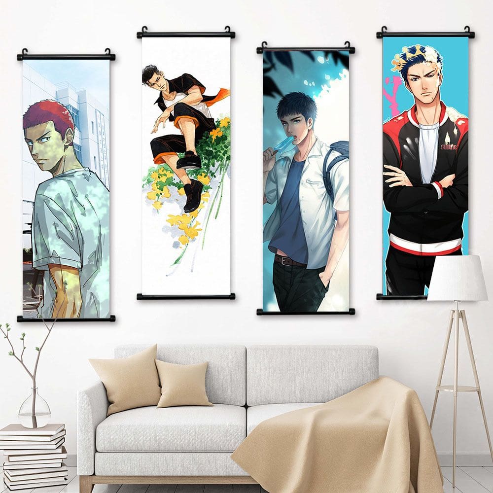 Arte de parede em tela Slam Dunk Anime Personagens 25x75cm