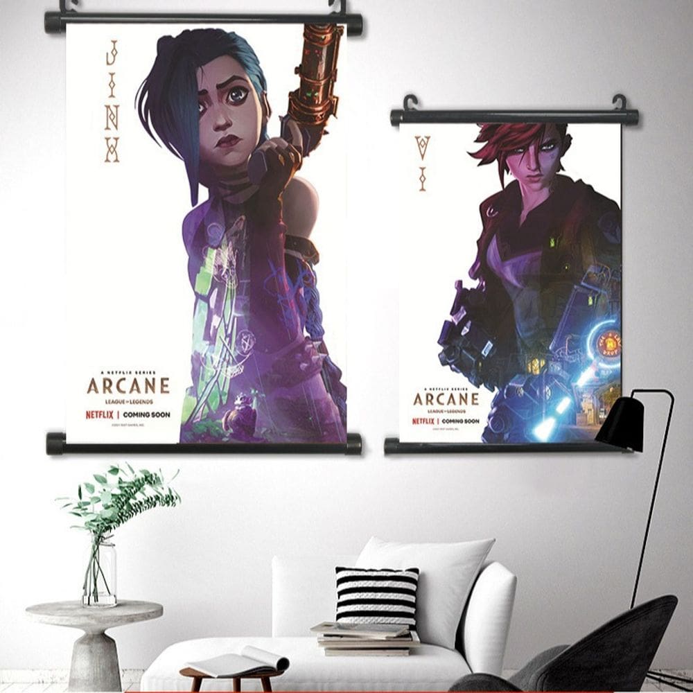 Pintura de parede Arcane League of Legends Jinx e Vi