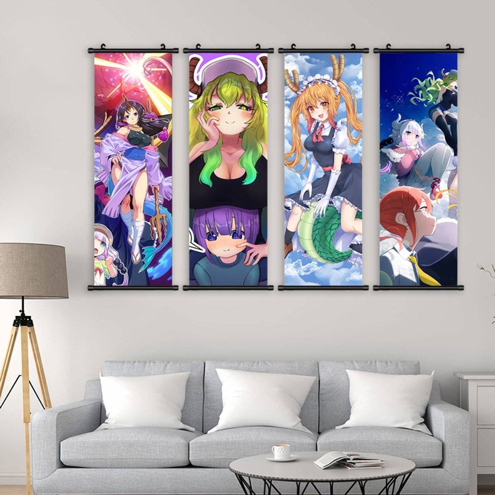 Arte de parede Pintura em tecido Scroll 4 painéis Slime Anime 25x75cm
