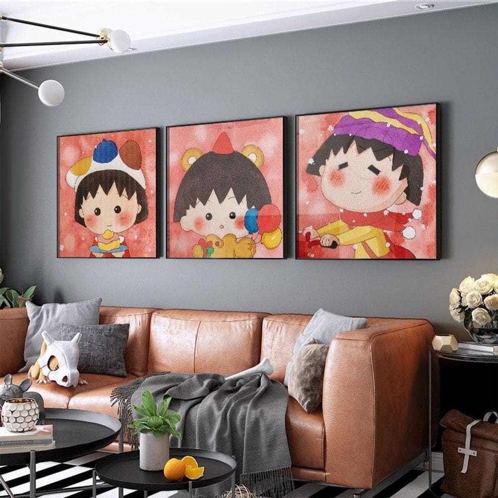Tela de pintura de parede 3 painéis Chibi Maruko-chan 40x40cm