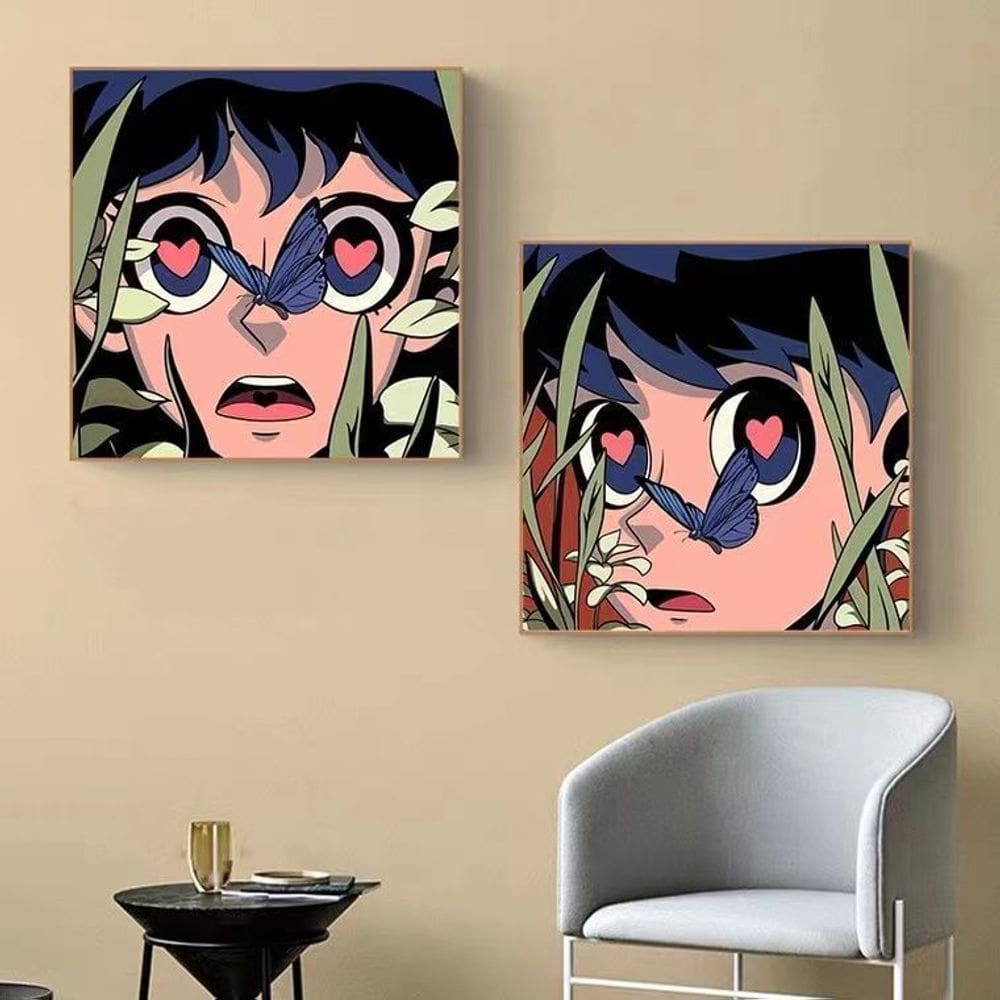 Conjunto de pintura de parede Aokizy Anime Couple 40x40cm (2 painéis)