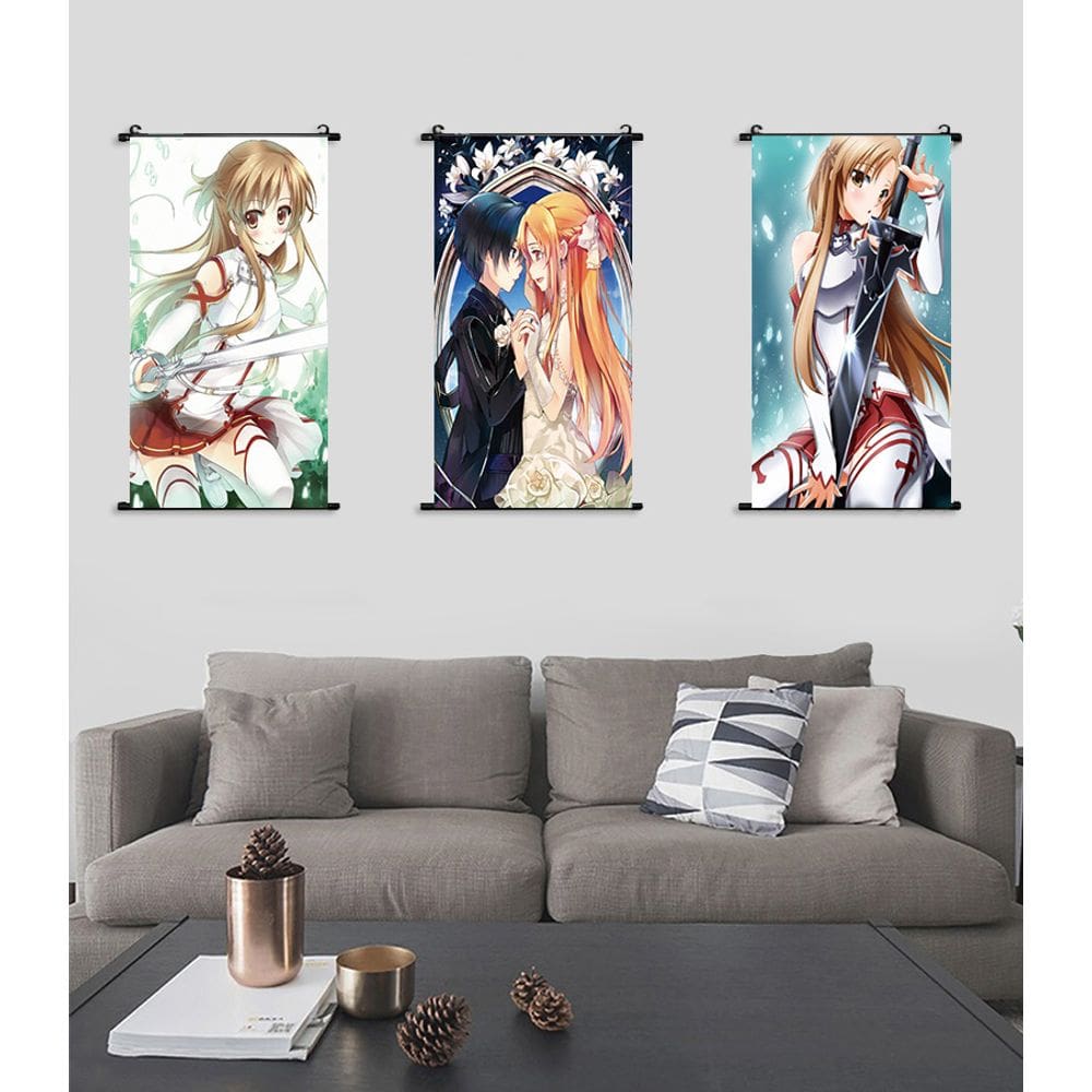 Arte de parede em tela Sword Art Online Asuna & Kirito 40x60cm x3