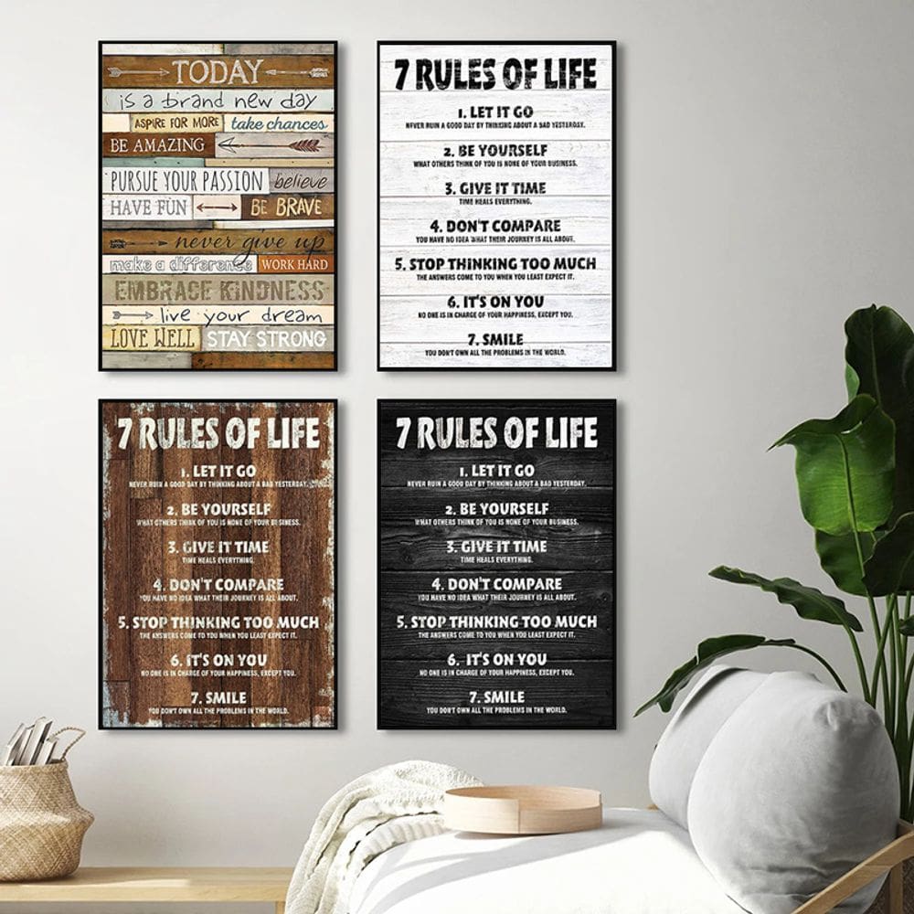 Pôster de arte de parede em tela 7 regras da vida motivacional 40x60cm