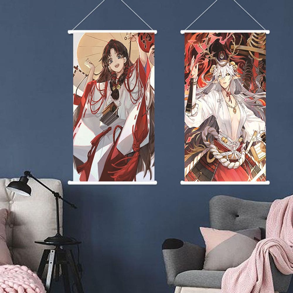 Arte de parede em tela Onmyoji Anime 2 painéis 40x60cm Hibari & Sei